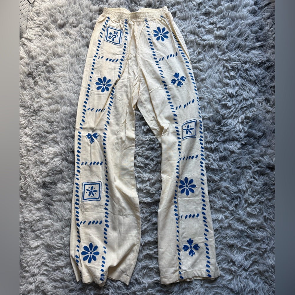 Princess Polly Cream and Blue Pants